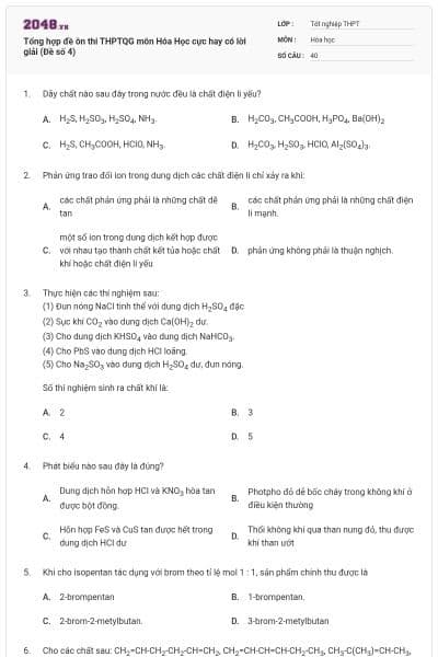 Tổng hợp đề ôn thi THPTQG môn Hóa Học cực hay có lời giải (Đề số 4)