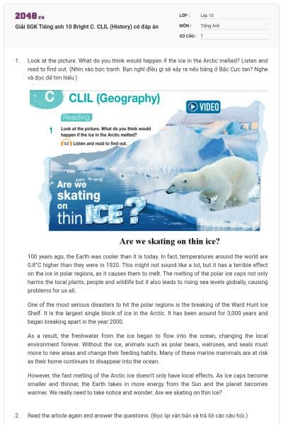 Giải SGK Tiếng anh 10 Bright C. CLIL (History) có đáp án