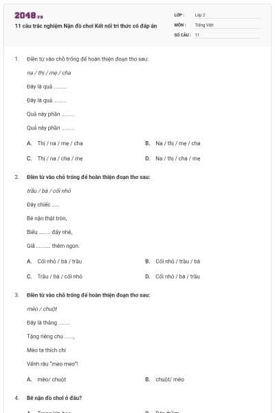 11 câu trắc nghiệm Nặn đồ chơi Kết nối tri thức có đáp án