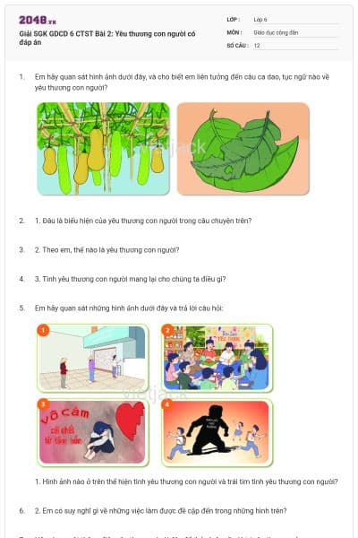Giải SGK GDCD 6 CTST Bài 2: Yêu thương con người có đáp án