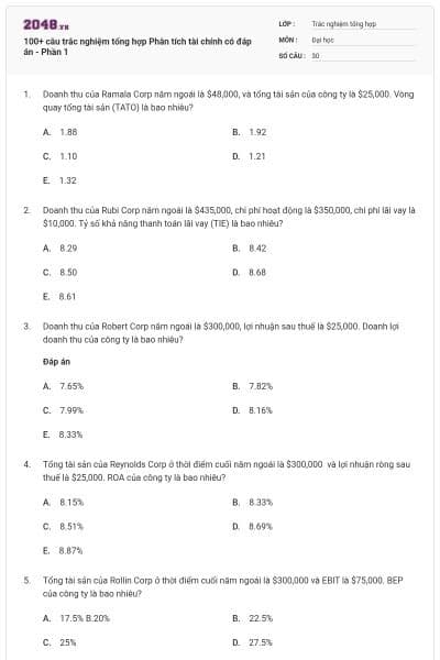 100+ câu trắc nghiệm tổng hợp Phân tích tài chính có đáp án - Phần 1