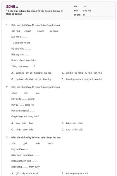 11 câu trắc nghiệm Em mang về yêu thương Kết nối tri thức có đáp án