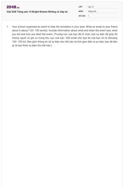 Giải SGK Tiếng anh 10 Bright Review Writing có đáp án