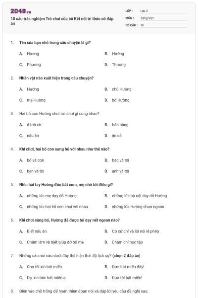 10 câu trắc nghiệm Trò chơi của bố Kết nối tri thức có đáp án