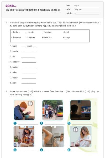 Giải SGK Tiếng anh 10 Bright Unit 1 Vocabulary có đáp án