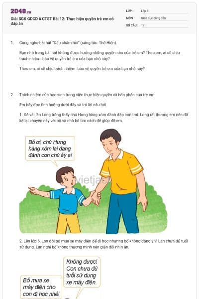 Giải SGK GDCD 6 CTST Bài 12: Thực hiện quyền trẻ em có đáp án