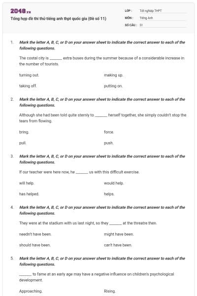 Tổng hợp đề thi thử tiếng anh thpt quốc gia (Đề số 11)