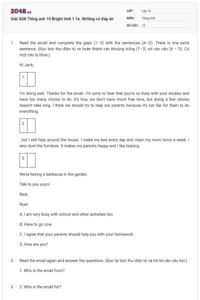 Giải SGK Tiếng anh 10 Bright Unit 1 1e. Writing có đáp án