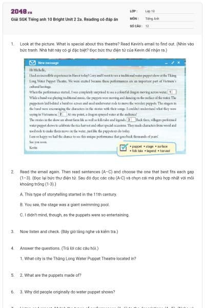 Giải SGK Tiếng anh 10 Bright Unit 2 2a. Reading có đáp án