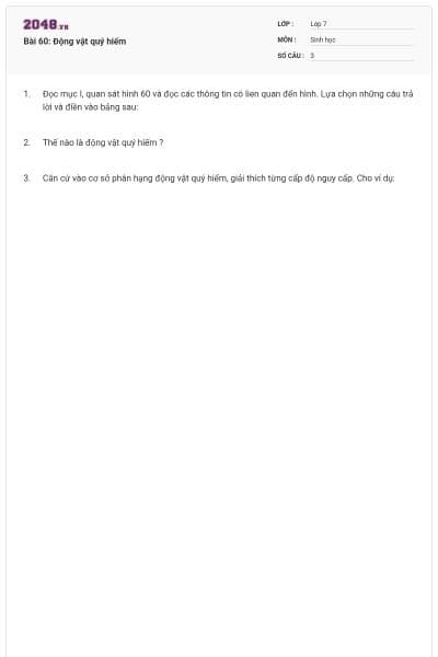 Bài 60: Động vật quý hiếm