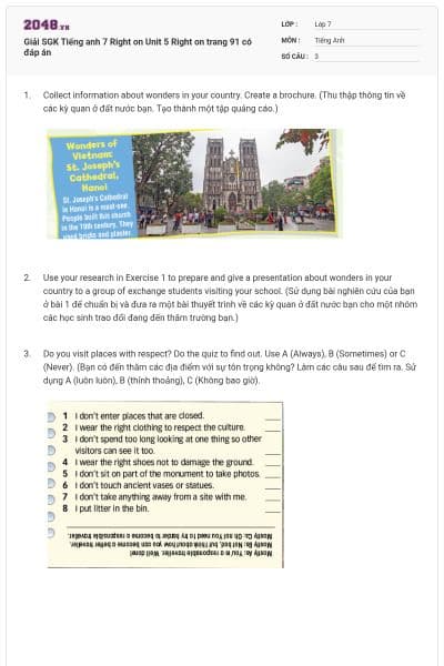 Giải SGK Tiếng anh 7 Right on Unit 5 Right on trang 91 có đáp án