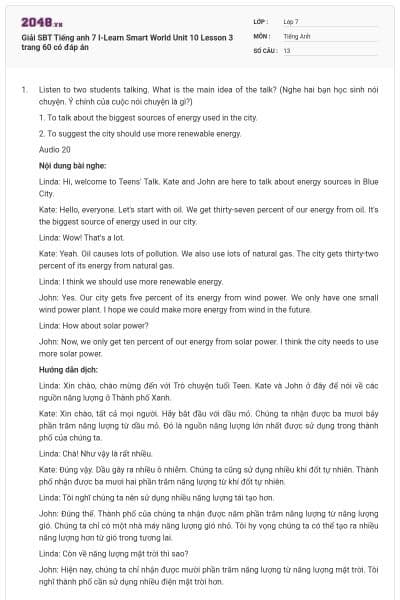 Giải SBT Tiếng anh 7 I-Learn Smart World Unit 10 Lesson 3 trang 60 có đáp án