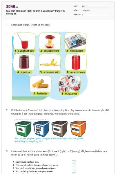 Giải SGK Tiếng anh Right on Unit 6 Vocabulary trang 100 có đáp án