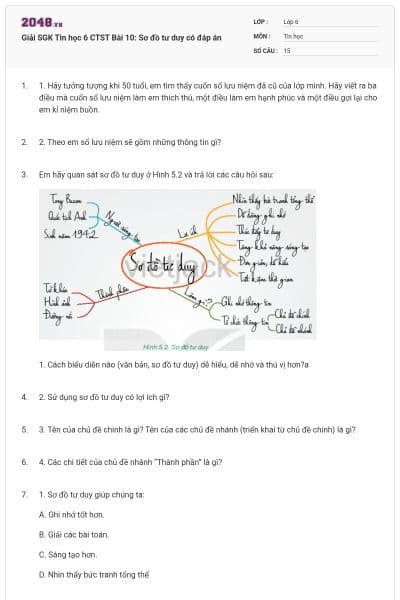 Giải SGK Tin học 6 CTST Bài 10: Sơ đồ tư duy có đáp án