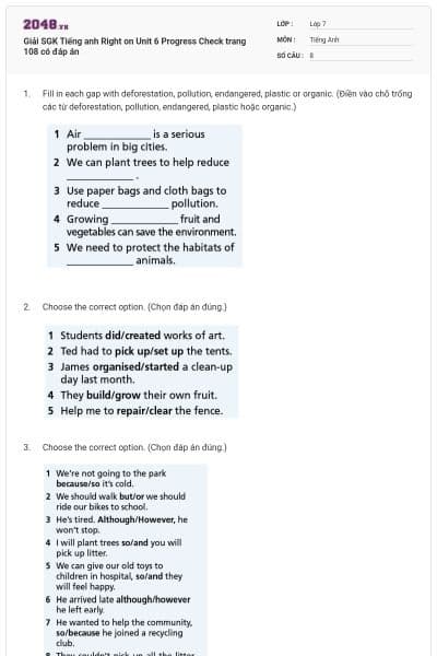 Giải SGK Tiếng anh Right on Unit 6 Progress Check trang 108 có đáp án