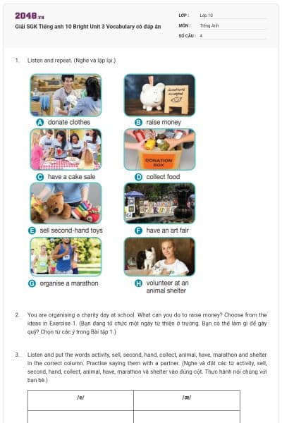 Giải SGK Tiếng anh 10 Bright Unit 3 Vocabulary có đáp án