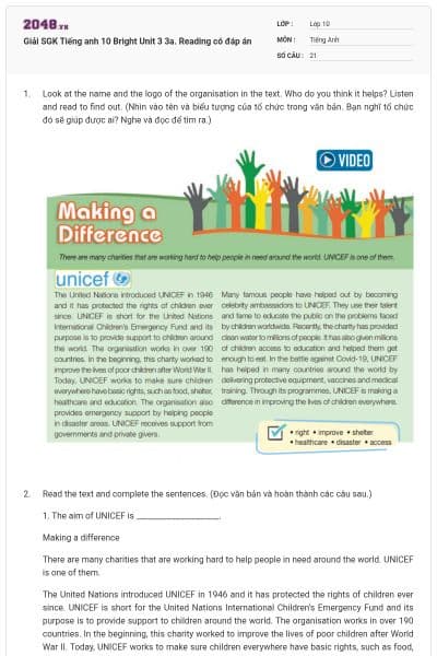 Giải SGK Tiếng anh 10 Bright Unit 3 3a. Reading có đáp án