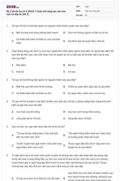 Bộ 2 đề thi học kì 2 GDCD 7 Chân trời sáng tạo cấu trúc mới có đáp án (Đề 2)