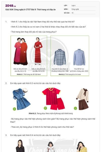 Giải SGK Công nghệ 6 CTST Bài 8: Thời trang có đáp án