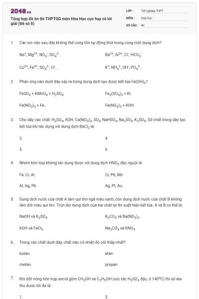 Tổng hợp đề ôn thi THPTQG môn Hóa Học cực hay có lời giải (Đề số 6)
