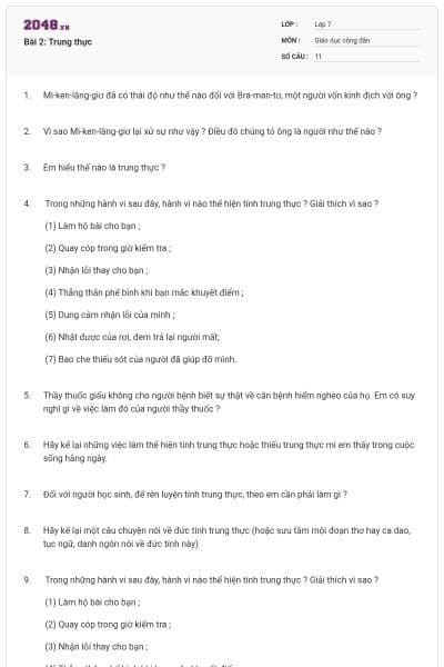 Bài 2: Trung thực