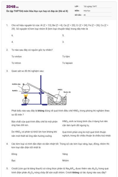 Ôn tập THPTGQ môn Hóa Học cực hay có đáp án (Đề số 8)