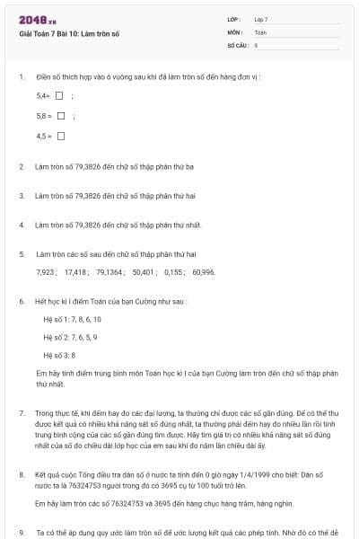 Giải Toán 7 Bài 10: Làm tròn số