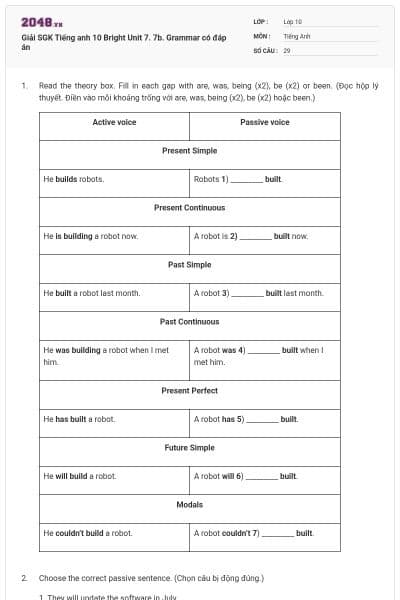 Giải SGK Tiếng anh 10 Bright Unit 7. 7b. Grammar có đáp án