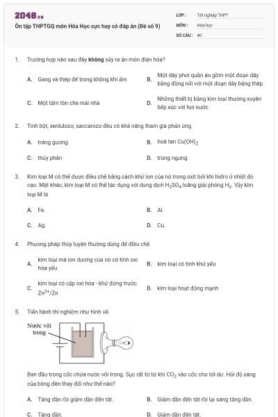 Ôn tập THPTGQ môn Hóa Học cực hay có đáp án (Đề số 9)