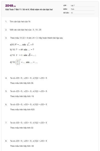 Giải Toán 7 Bài 11: Số vô tỉ. Khái niệm về căn bậc hai