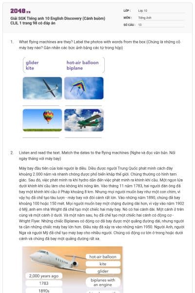 Giải SGK Tiếng anh 10 English Discovery (Cánh buồm) CLIL 1 trang 98 có đáp án