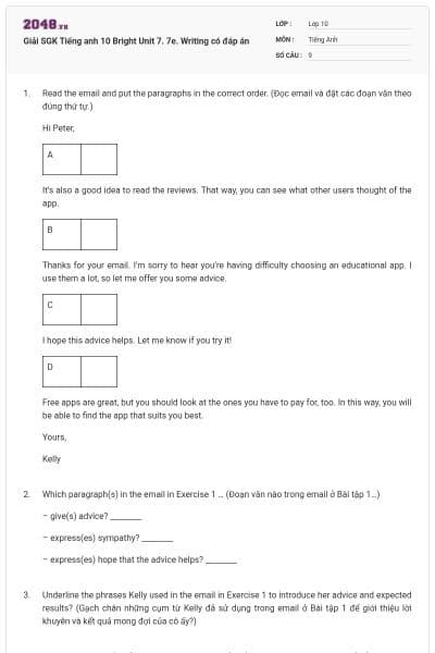 Giải SGK Tiếng anh 10 Bright Unit 7. 7e. Writing có đáp án