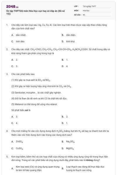 Ôn tập THPTGQ môn Hóa Học cực hay có đáp án (Đề số 10))