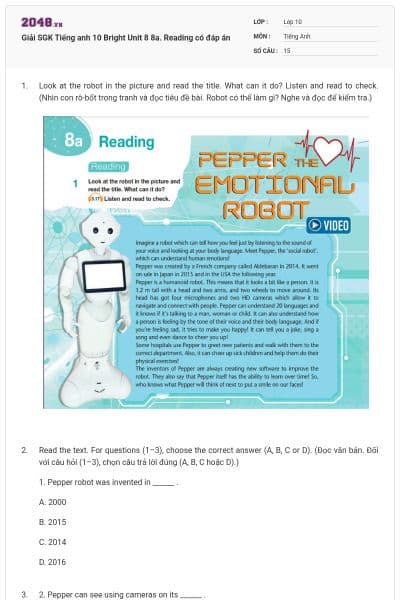 Giải SGK Tiếng anh 10 Bright Unit 8 8a. Reading có đáp án