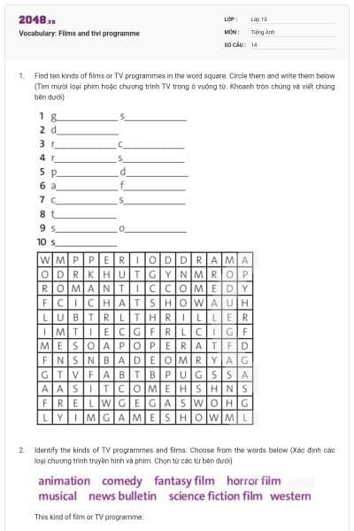 Vocabulary: Films and tivi programme