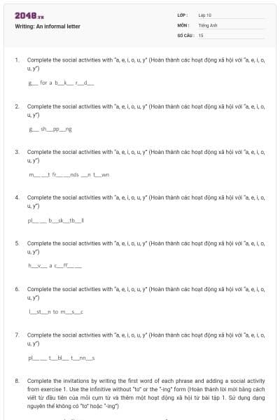 Writing: An informal letter