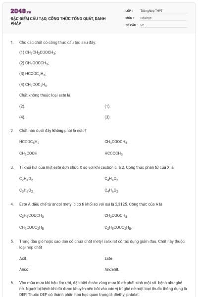 ĐẶC ĐIỂM CẤU TẠO, CÔNG THỨC TỔNG QUÁT,  DANH PHÁP