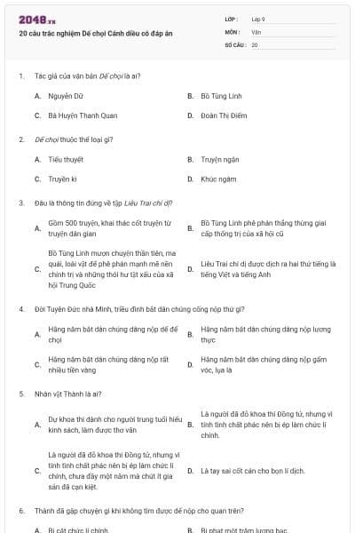 20 câu trắc nghiệm Dế chọi Cánh diều có đáp án