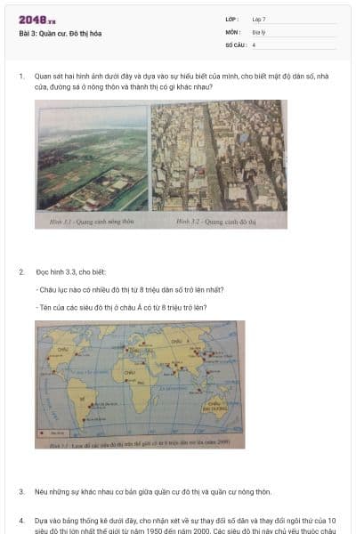 Bài 3: Quần cư. Đô thị hóa