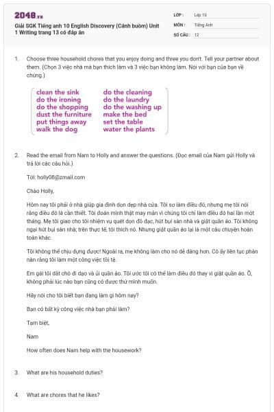 Giải SGK Tiếng anh 10 English Discovery (Cánh buồm) Unit 1 Writing trang 13 có đáp án