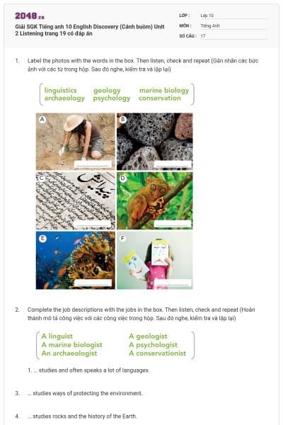 Giải SGK Tiếng anh 10 English Discovery (Cánh buồm) Unit 2 Listening trang 19 có đáp án