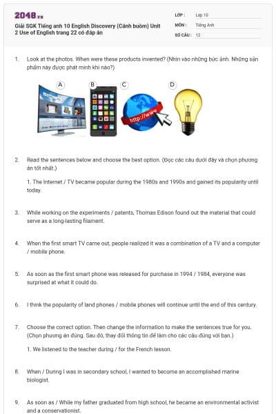 Giải SGK Tiếng anh 10 English Discovery (Cánh buồm) Unit 2 Use of English trang 22 có đáp án