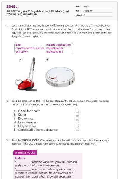 Giải SGK Tiếng anh 10 English Discovery (Cánh buồm) Unit 2 Writing trang 23 có đáp án