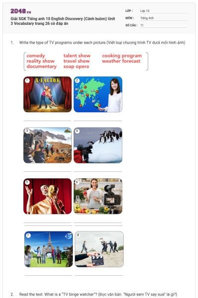 Giải SGK Tiếng anh 10 English Discovery (Cánh buồm) Unit 3 Vocabulary trang 26 có đáp án