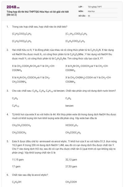 Tổng hợp đề thi thử THPTQG Hóa Học có lời giải chi tiết (Đề số 2)