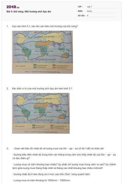 Bài 5: Đới nóng. Môi trường xích đạo ẩm