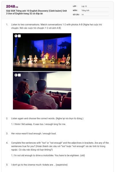 Giải SGK Tiếng anh 10 English Discovery (Cánh buồm) Unit 3 Use of English trang 32 có đáp án