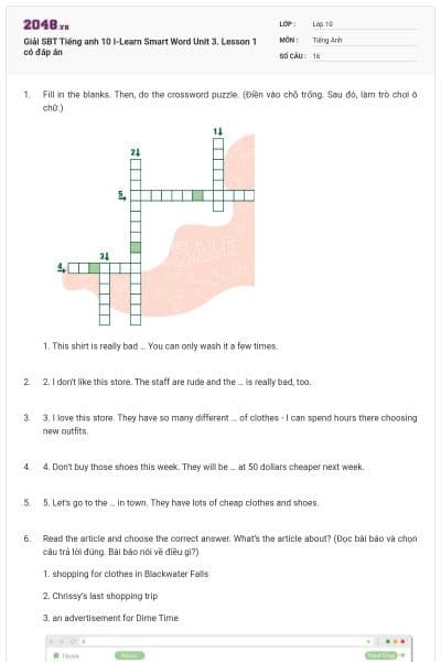 Giải SBT Tiếng anh 10 I-Learn Smart Word Unit 3. Lesson 1 có đáp án