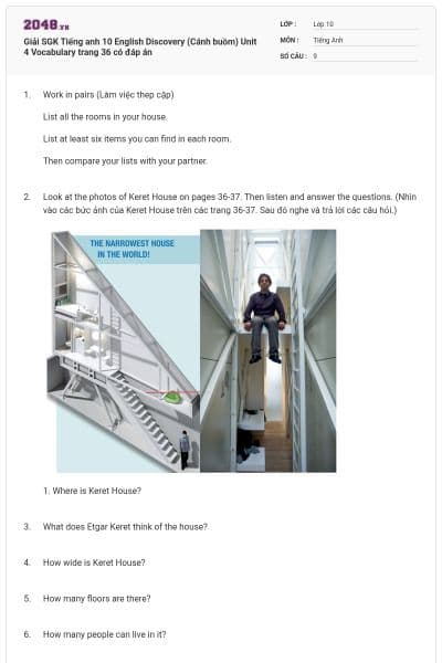 Giải SGK Tiếng anh 10 English Discovery (Cánh buồm) Unit 4 Vocabulary trang 36 có đáp án