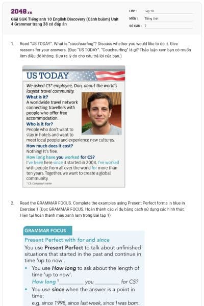 Giải SGK Tiếng anh 10 English Discovery (Cánh buồm) Unit 4 Grammar trang 38 có đáp án